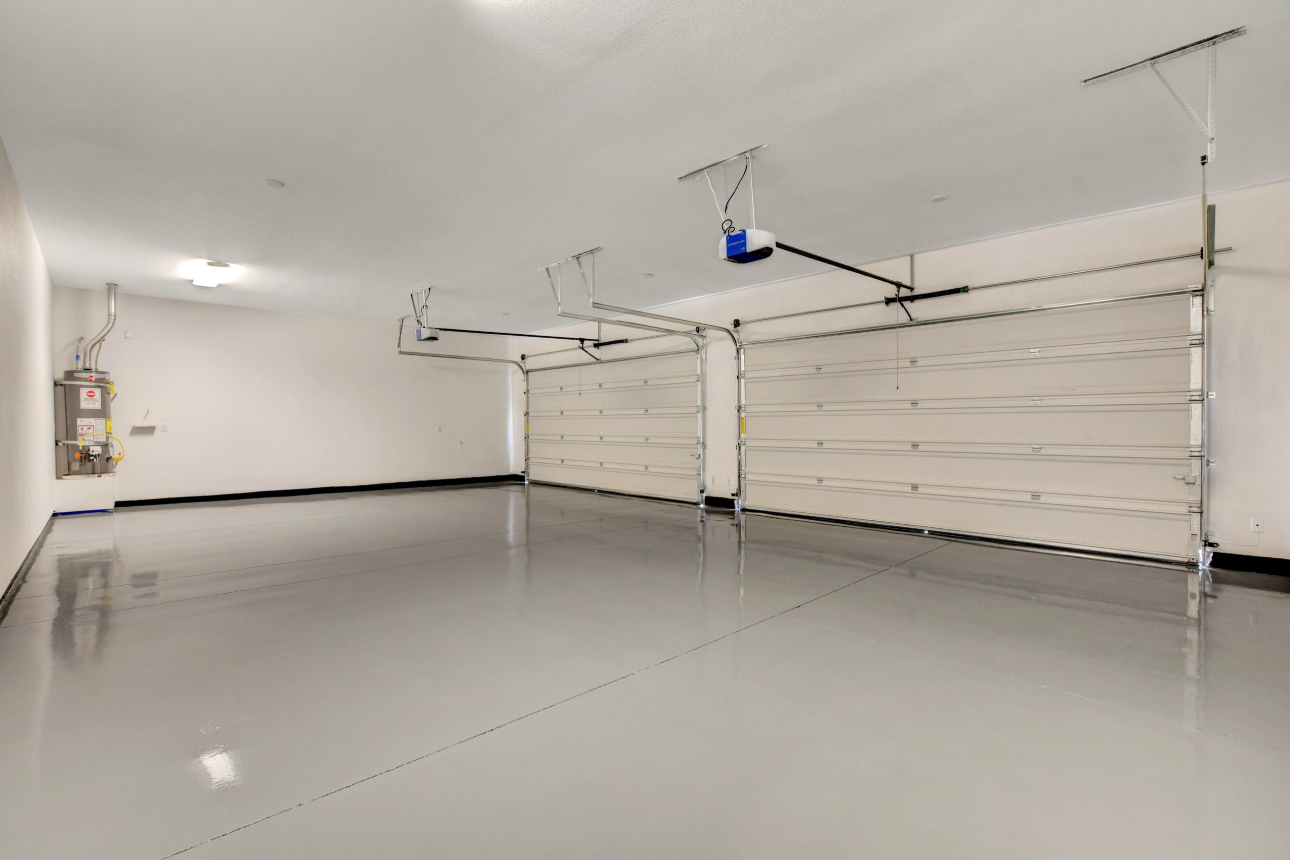 Finished garage with epoxy floor