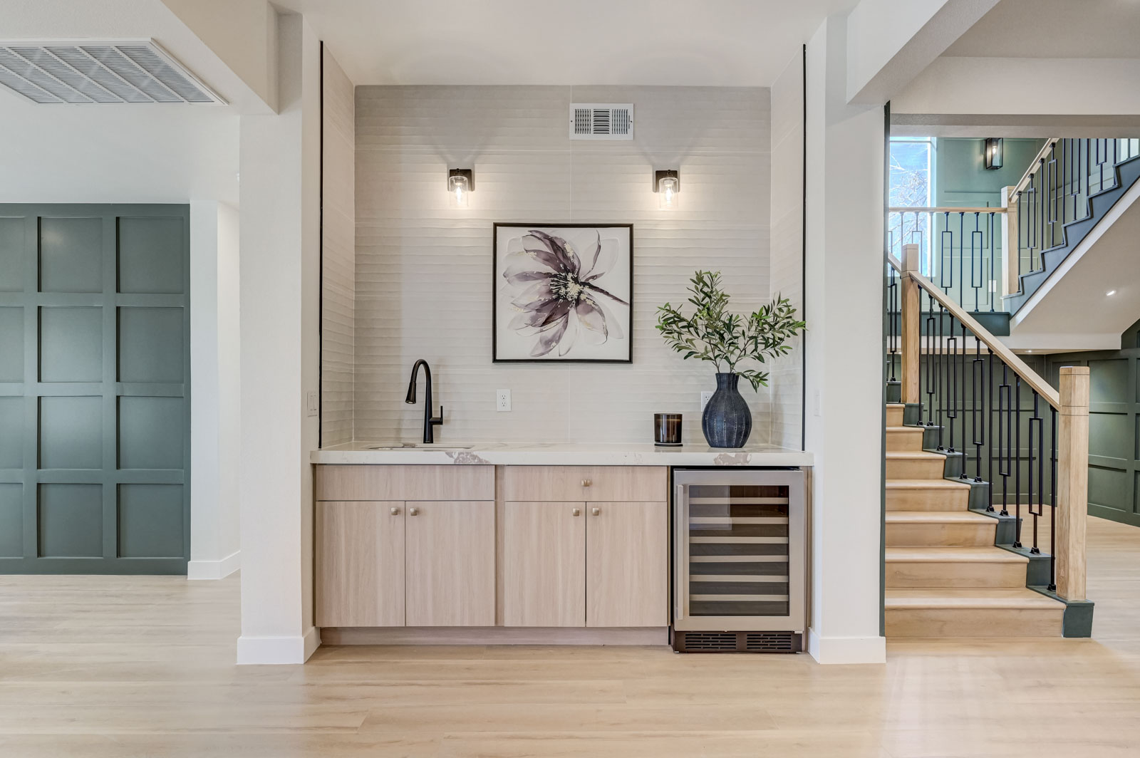 Wet bar renovation with wine fridge