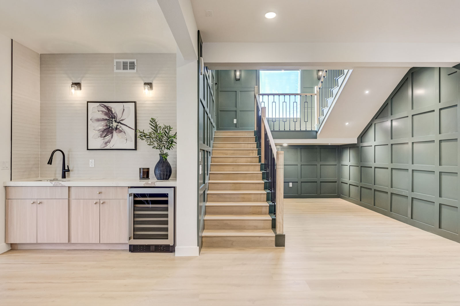 Wet bar nook beneath staircase